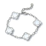 画像3: Silver Clover Stone Shell Bracelet 男女兼用 ユニセックス シルバー 四つ葉 クローバー 天然貝 ストーン ブレスレット (3)