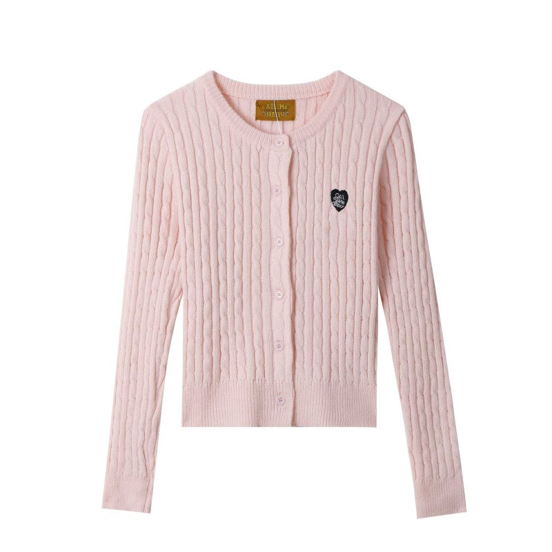 画像1: CALL ME BABY  Heart Logo Cable Cardigan ハート ロゴ ケーブルカーディガン 長袖セーター  (1)