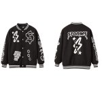 画像1: American style embroidered PU leather sleeve stadium jacketBaseball Jacket Coat blouson ユニセックス 男女兼用 アメリカンレトロ刺繍PUレザースリーブ スタジャン ジャケットブルゾン (1)