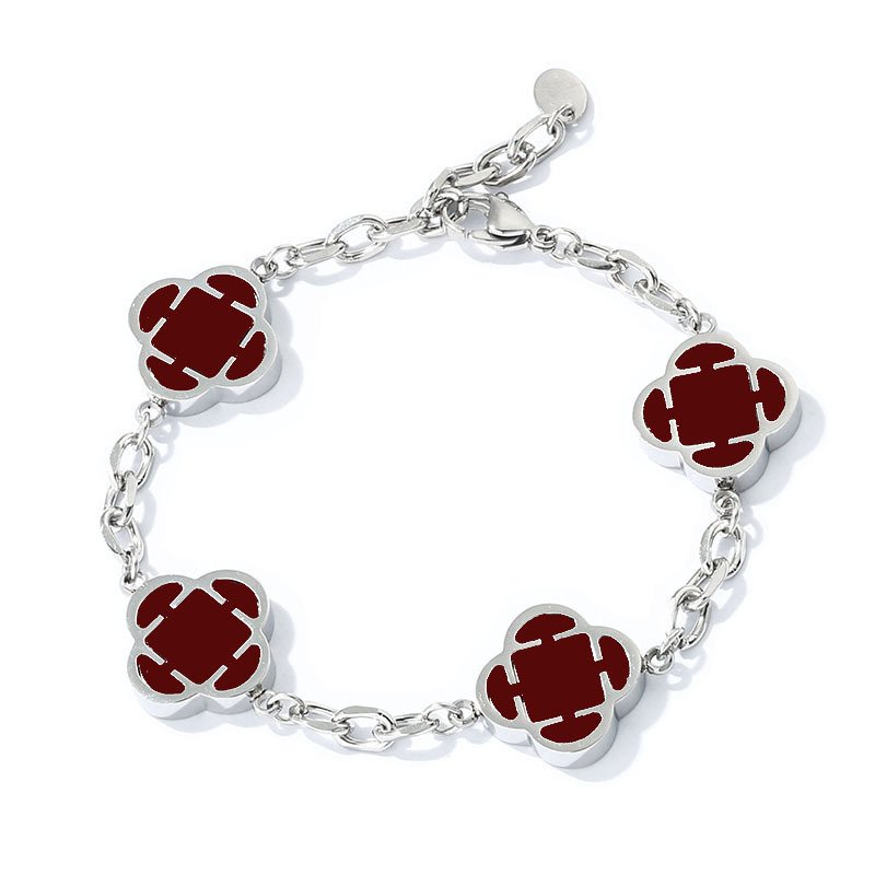 画像4: Silver Clover Stone Shell Bracelet 男女兼用 ユニセックス シルバー 四つ葉 クローバー 天然貝 ストーン ブレスレット (4)