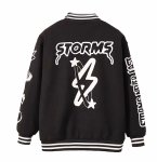 画像3: American style embroidered PU leather sleeve stadium jacketBaseball Jacket Coat blouson ユニセックス 男女兼用 アメリカンレトロ刺繍PUレザースリーブ スタジャン ジャケットブルゾン (3)