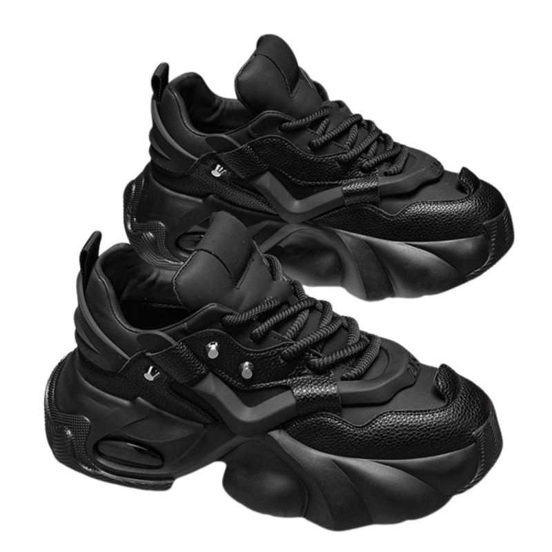 画像1: Men's platform lace-up sneakers with tire outsole Korean Y2K style メンズ  厚底 レースアップ 厚底 タイヤアウトソール スニーカー 韓国 Y2K ダットスニーカー (1)