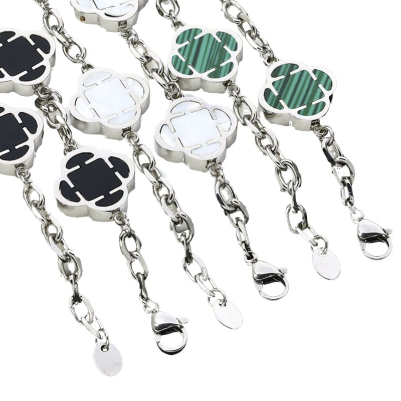 画像6: Silver Clover Stone Shell Bracelet 男女兼用 ユニセックス シルバー 四つ葉 クローバー 天然貝 ストーン ブレスレット (6)