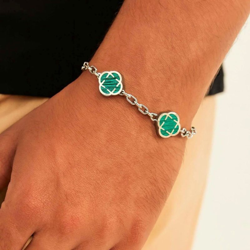 画像7: Silver Clover Stone Shell Bracelet 男女兼用 ユニセックス シルバー 四つ葉 クローバー 天然貝 ストーン ブレスレット (7)