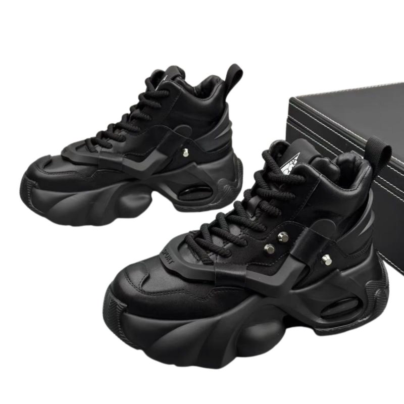画像3: Men's platform lace-up sneakers with tire outsole Korean Y2K style メンズ  厚底 レースアップ 厚底 タイヤアウトソール スニーカー 韓国 Y2K ダットスニーカー (3)