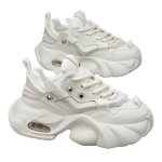 画像2: Men's platform lace-up sneakers with tire outsole Korean Y2K style メンズ  厚底 レースアップ 厚底 タイヤアウトソール スニーカー 韓国 Y2K ダットスニーカー (2)