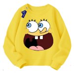 画像1: Unisex Spongebob Face Print  Round Neck Sweatshirt 男女兼用スポンジボブフェイスプリント スウェット プルオーバー トレーナー (1)