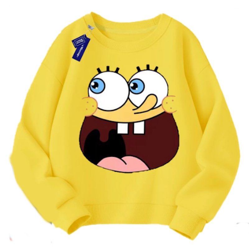 画像1: Unisex Spongebob Face Print  Round Neck Sweatshirt 男女兼用スポンジボブフェイスプリント スウェット プルオーバー トレーナー (1)