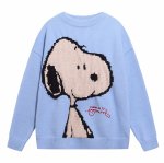 画像1: Unisex Snoopy knitted round neck sweater 男女兼用 スヌーピー編み込みラウンドネックセーターニット (1)