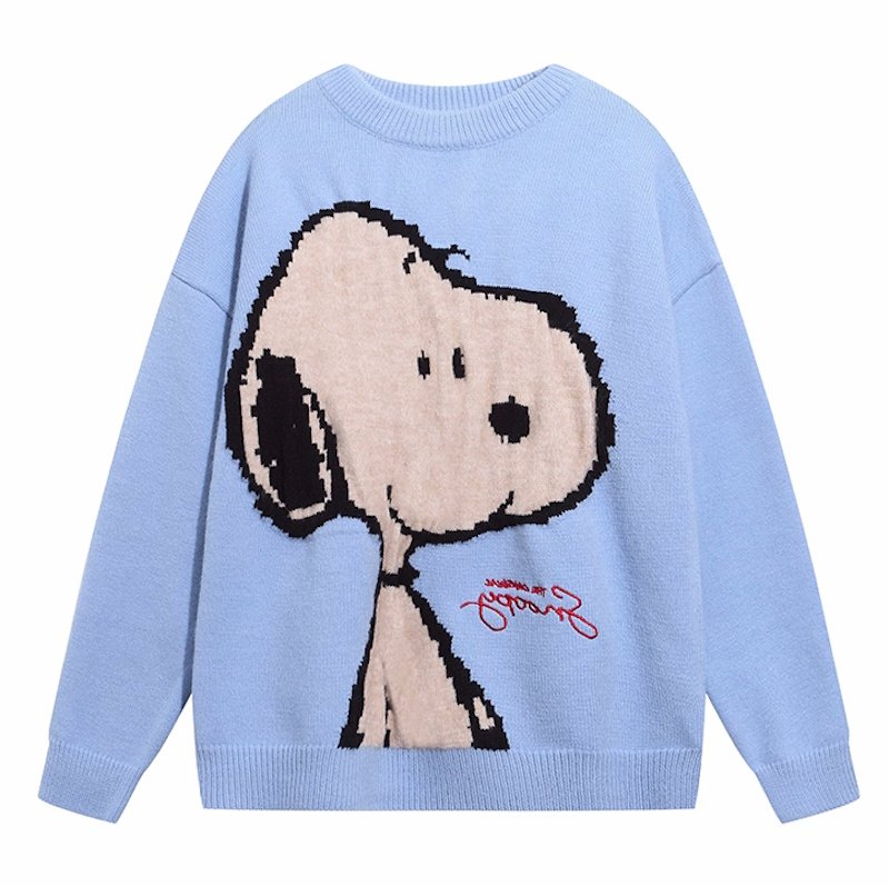 画像1: Unisex Snoopy knitted round neck sweater 男女兼用 スヌーピー編み込みラウンドネックセーターニット (1)