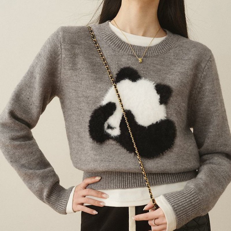 画像3: Panda knitted round neck sweater　パンダ編み込みラウンドネック長袖セーター  (3)