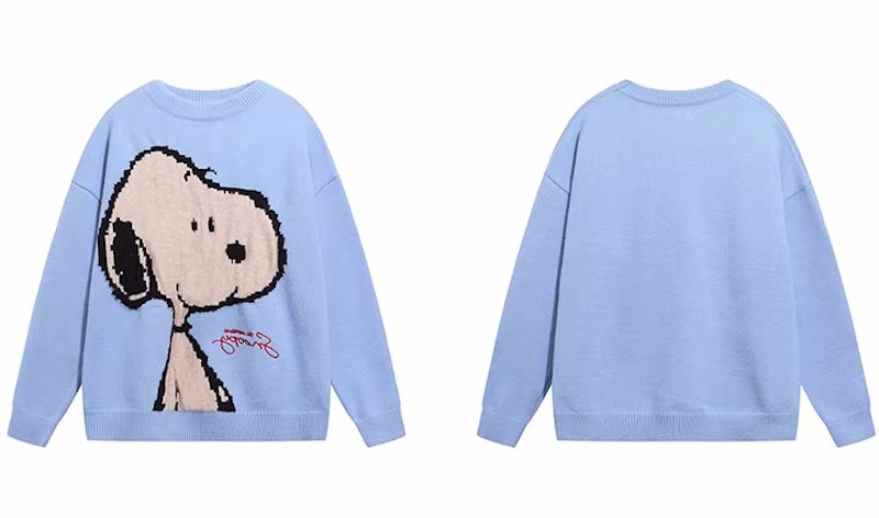 画像2: Unisex Snoopy knitted round neck sweater 男女兼用 スヌーピー編み込みラウンドネックセーターニット (2)