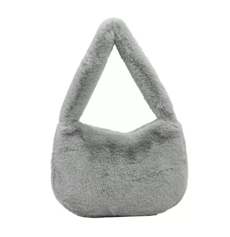 画像2: Eco-fur faux fur half moon hobo  tote shoulder bag　エコファーフェイクファーハーフムーンホーボートートショルダーバッグ (2)