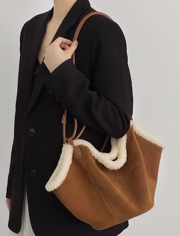 画像6: Suede fur trimmed tote shoulder bag　スエードシープスキンファートリミングトートショルダーバッグ (6)