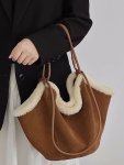 画像7: Suede fur trimmed tote shoulder bag　スエードシープスキンファートリミングトートショルダーバッグ (7)