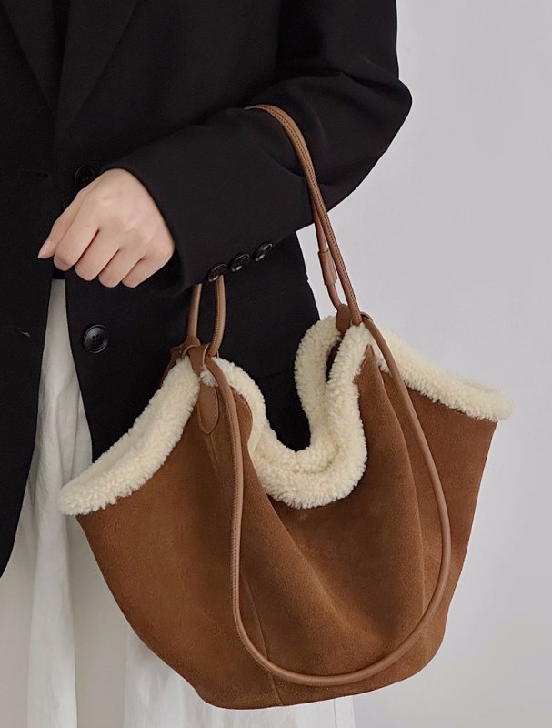 画像7: Suede fur trimmed tote shoulder bag　スエードシープスキンファートリミングトートショルダーバッグ (7)