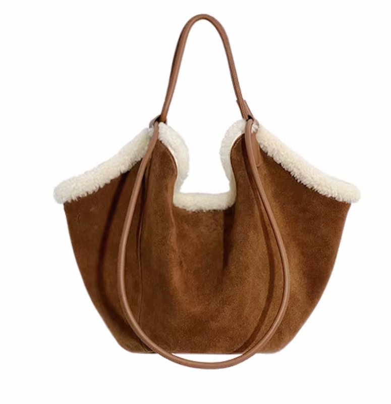 画像1: Suede fur trimmed tote shoulder bag　スエードシープスキンファートリミングトートショルダーバッグ (1)