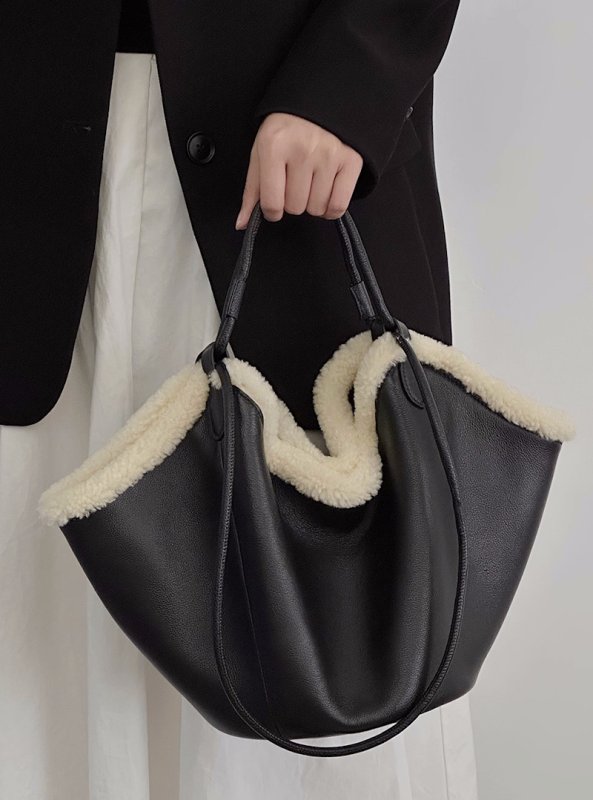 画像2: Suede fur trimmed tote shoulder bag　スエードシープスキンファートリミングトートショルダーバッグ (2)