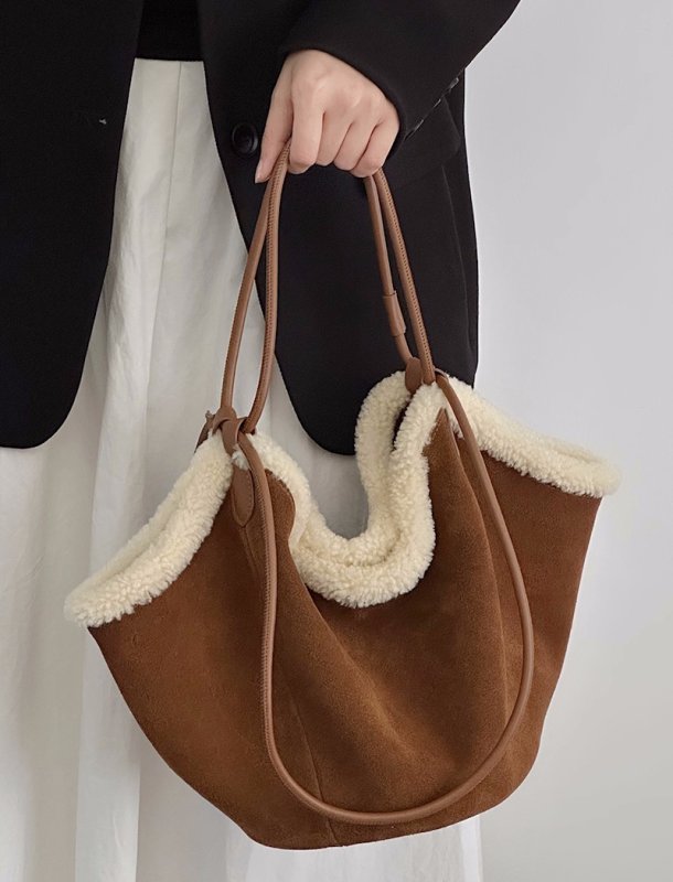 画像3: Suede fur trimmed tote shoulder bag　スエードシープスキンファートリミングトートショルダーバッグ (3)