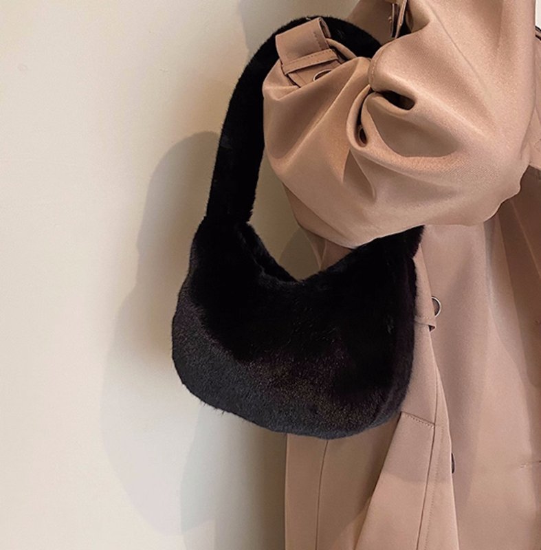 画像9: Eco-fur faux fur half moon hobo  tote shoulder bag　エコファーフェイクファーハーフムーンホーボートートショルダーバッグ (9)