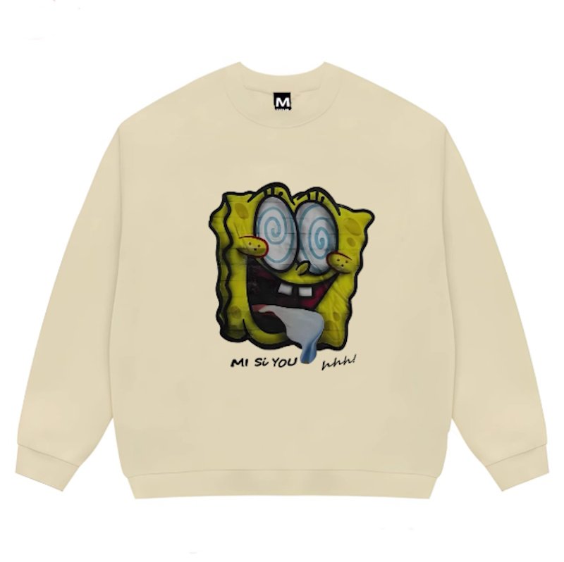 画像1: Unisex Spongebob Abstract Art Print Round Neck Sweatshirt 男女兼用スポンジボブアブストラクトアートプリント スウェット プルオーバー トレーナー (1)