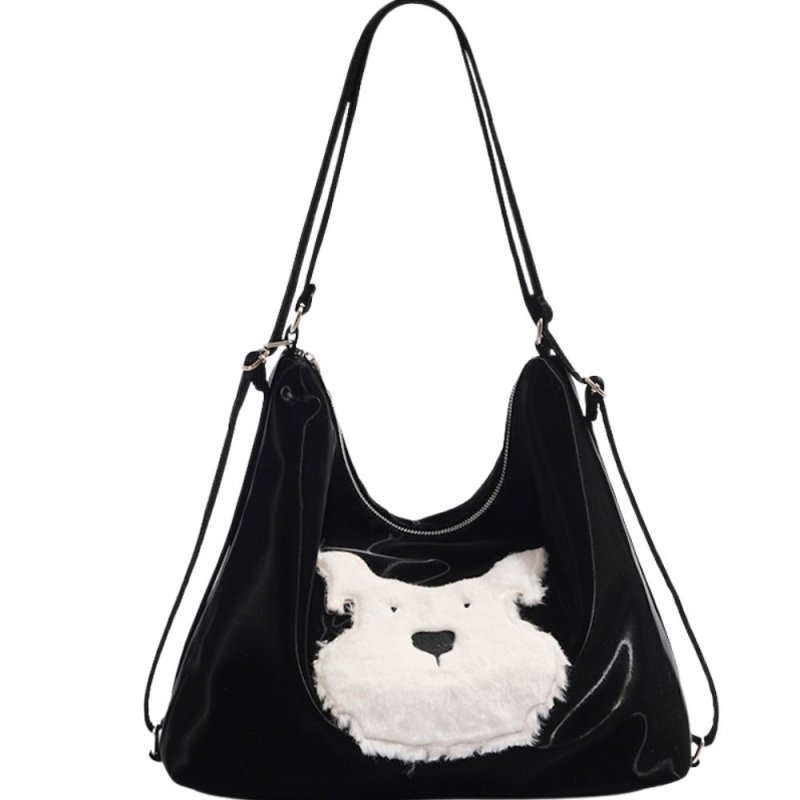 画像3: Fluffy dog ​​appliqué tote shoulder backpack　モコモコファードッグエンブレムトートショルダーバックパックリュックバッグ (3)
