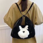 画像5: Fluffy dog ​​appliqué tote shoulder backpack　モコモコファードッグエンブレムトートショルダーバックパックリュックバッグ (5)