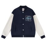 画像2: Colorblock Leather Sleeve Baseball Jacket  Coat blouson ユニセックス 男女兼用カラーブロックレザースリーブベースボールジャケット スタジャン ブルゾン (2)