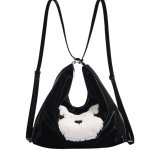 画像4: Fluffy dog ​​appliqué tote shoulder backpack　モコモコファードッグエンブレムトートショルダーバックパックリュックバッグ (4)
