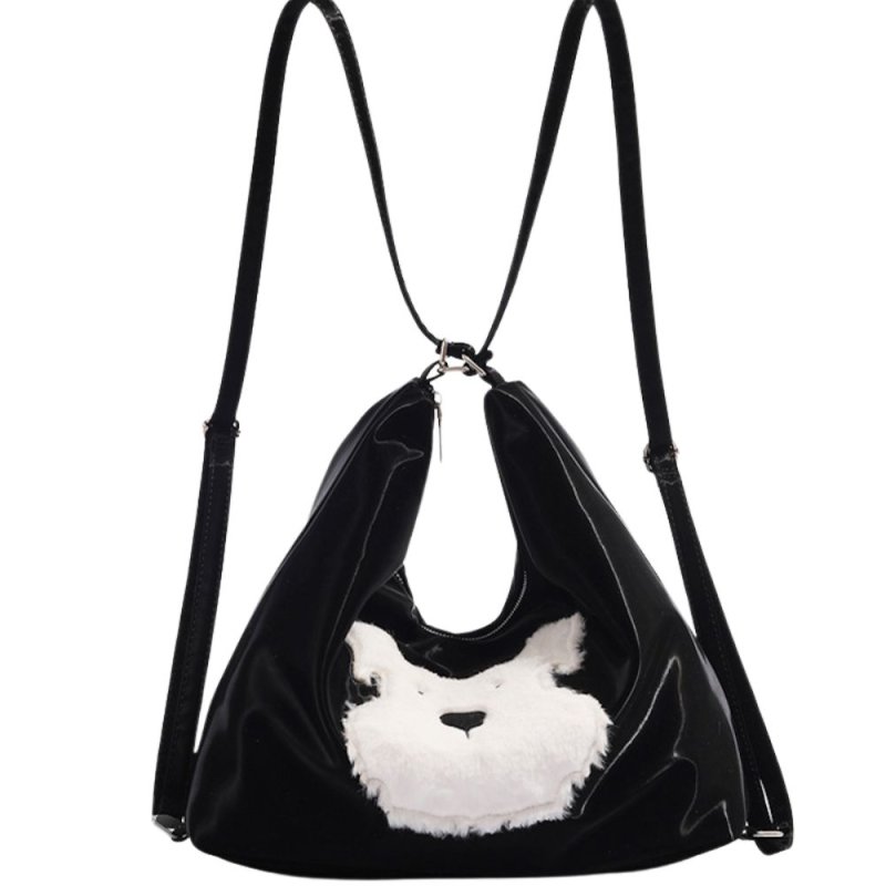 画像4: Fluffy dog ​​appliqué tote shoulder backpack　モコモコファードッグエンブレムトートショルダーバックパックリュックバッグ (4)
