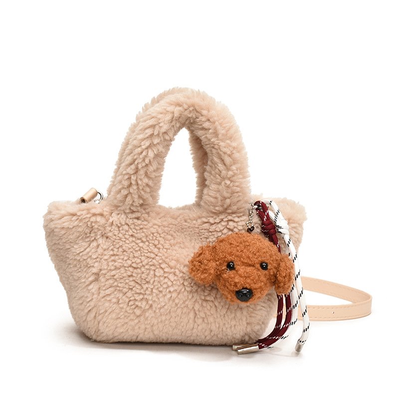 画像3: Bucket fur tote shoulder bag with plush charm　バケットファーぬいぐるみチャーム付きトートショルダークロスボディーバッグ (3)