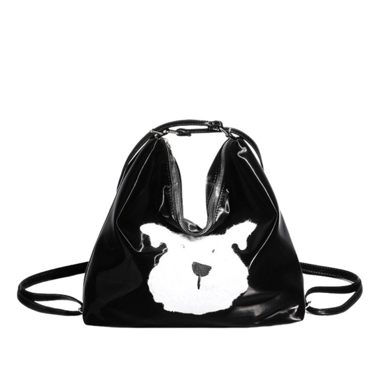 画像1: Fluffy dog ​​appliqué tote shoulder backpack　モコモコファードッグエンブレムトートショルダーバックパックリュックバッグ (1)
