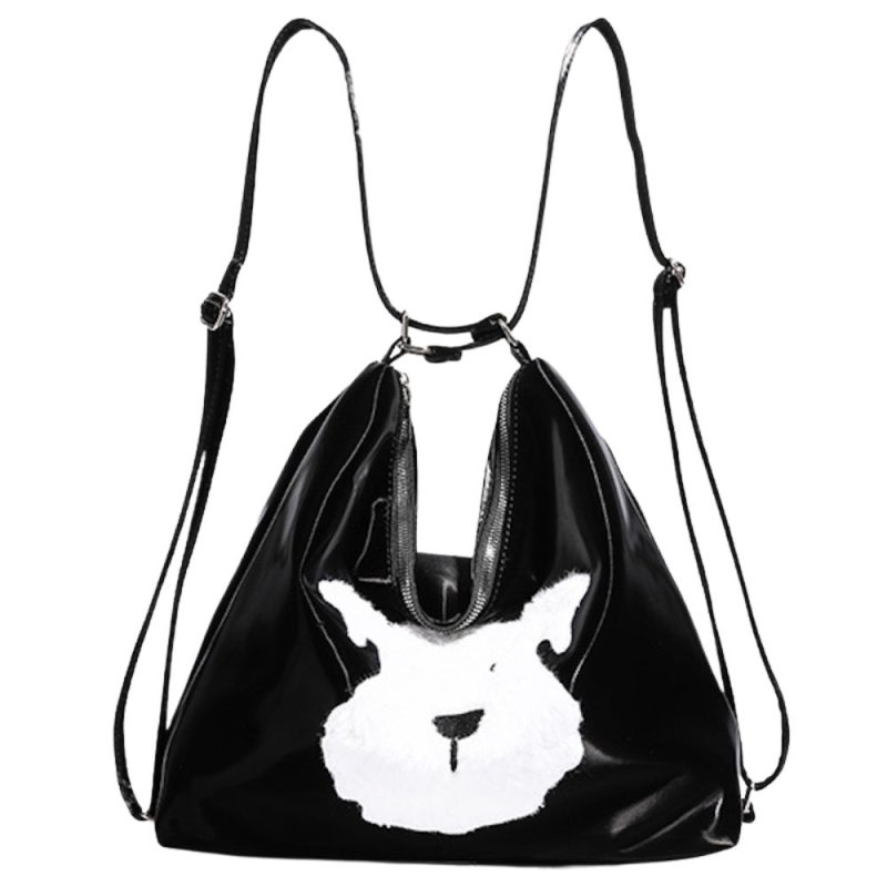 画像2: Fluffy dog ​​appliqué tote shoulder backpack　モコモコファードッグエンブレムトートショルダーバックパックリュックバッグ (2)