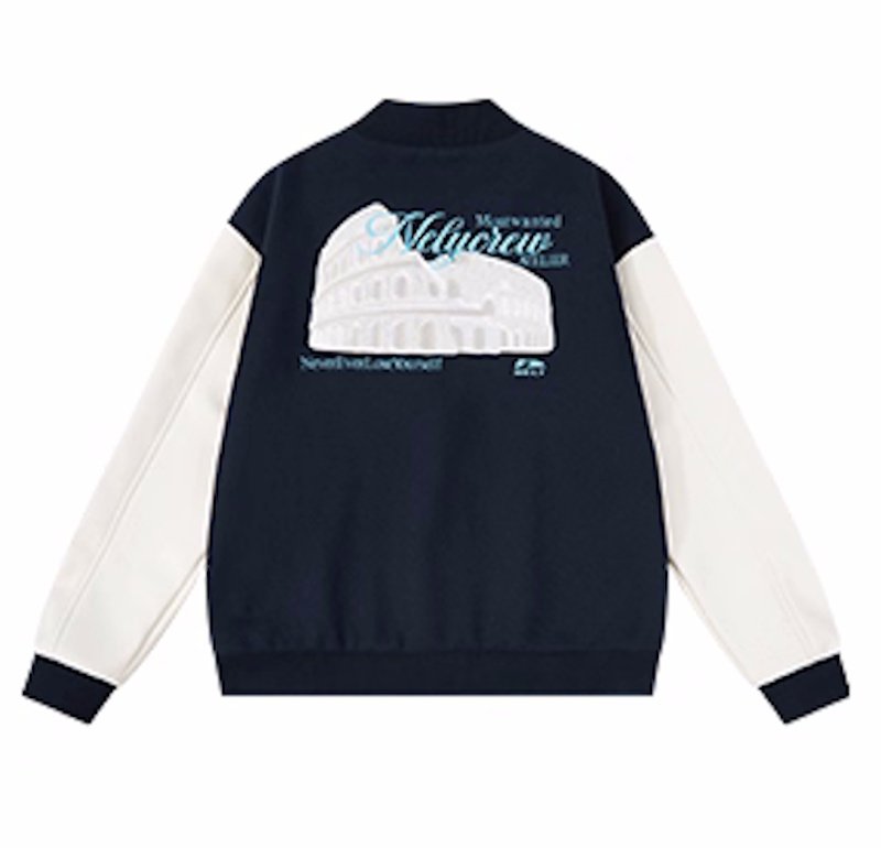 画像3: Colorblock Leather Sleeve Baseball Jacket  Coat blouson ユニセックス 男女兼用カラーブロックレザースリーブベースボールジャケット スタジャン ブルゾン (3)