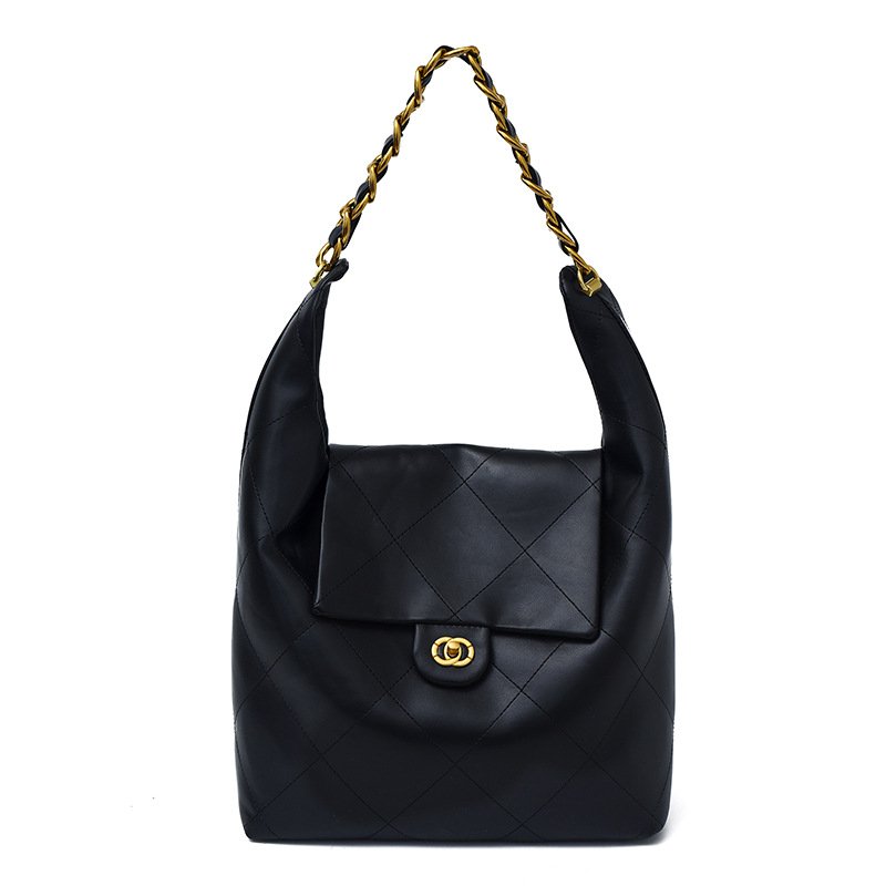 画像1: Quilted large capacity chain shoulder strap leather tote shoulder bag　キルティングラージキャパシティーチェーンショルダーストラップ レザートートショルダーバッグ (1)