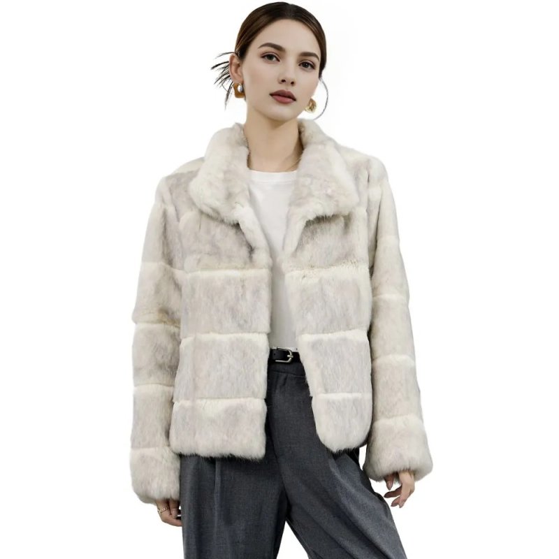 画像3: Women's Rabbit fur knitted coat jacket ラビットファー モコモコ ハーフコート ジャケット (3)
