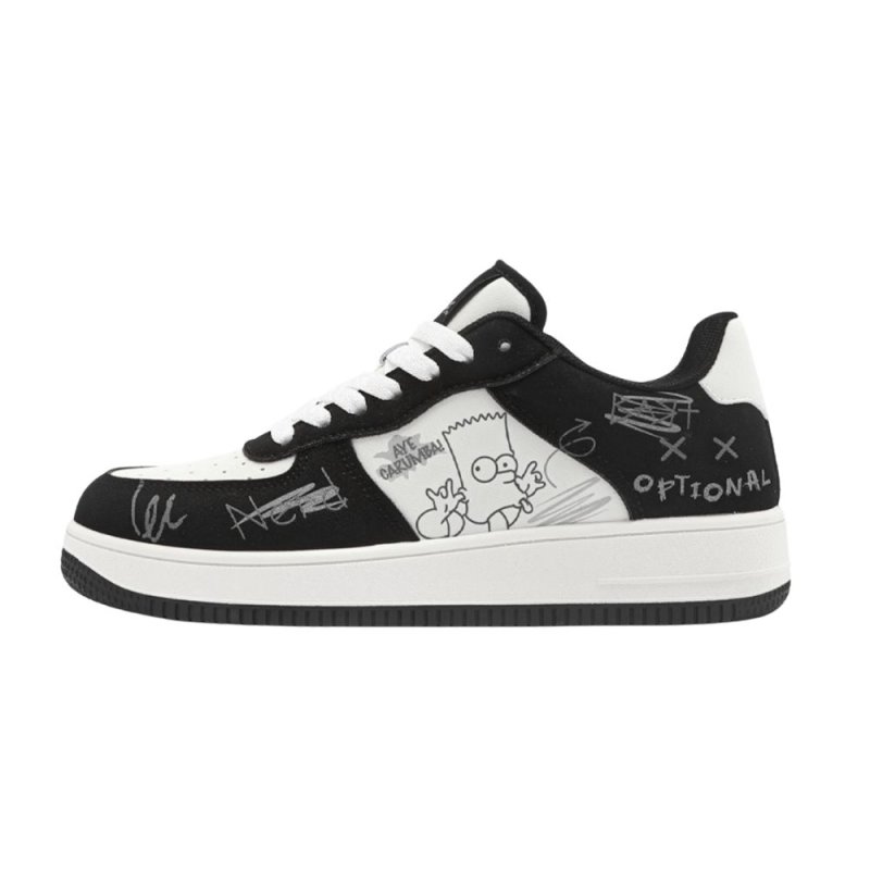 画像2: THE SIMPSONS Graffiti design board Leather Lace-up Sneakers ユニセックス シンプソン 男女兼用 グラフィック ペイント 落書き レザー スニーカー 運動靴 (2)
