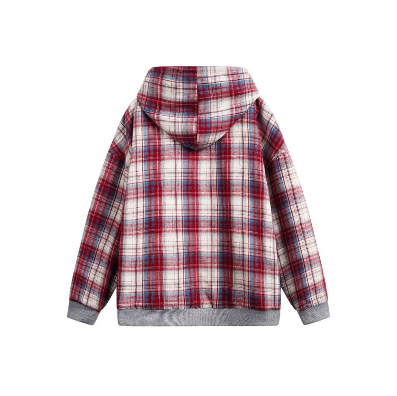 画像6: Angel print & plaid & reversible half-zip large pocket hoodie jacket　ユニセックス 男女兼用天使プリント＆格子縞＆リバーシブルハーフジップポケットフーディージャケット (6)