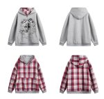 画像2: Angel print & plaid & reversible half-zip large pocket hoodie jacket　ユニセックス 男女兼用天使プリント＆格子縞＆リバーシブルハーフジップポケットフーディージャケット (2)