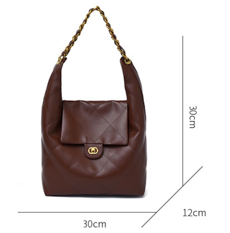 画像8: Quilted large capacity chain shoulder strap leather tote shoulder bag　キルティングラージキャパシティーチェーンショルダーストラップ レザートートショルダーバッグ (8)