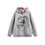 画像3: Angel print & plaid & reversible half-zip large pocket hoodie jacket　ユニセックス 男女兼用天使プリント＆格子縞＆リバーシブルハーフジップポケットフーディージャケット (3)