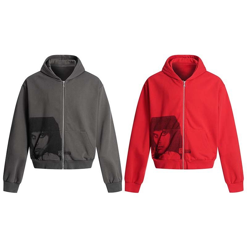 画像5: Face & Letter Logo Print Zip-Up Hoodie sweat　ユニセックス 男女兼用フェイス＆レターロゴプリントジップアッププリント スウェットパーカー (5)
