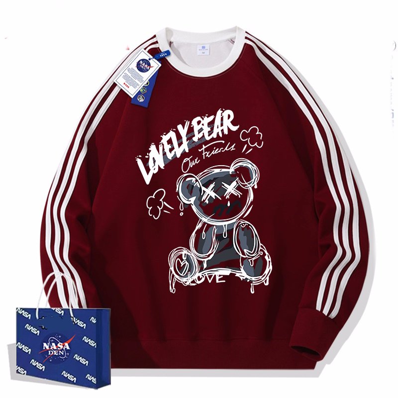 画像4: Unisex NASA 3-Line Sleeve kaws Bear Print Sweatshirt Print Sweatshirt　 男女兼用NASA 3ライン袖カウズベアプリントスウェット プルオーバー トレーナー (4)