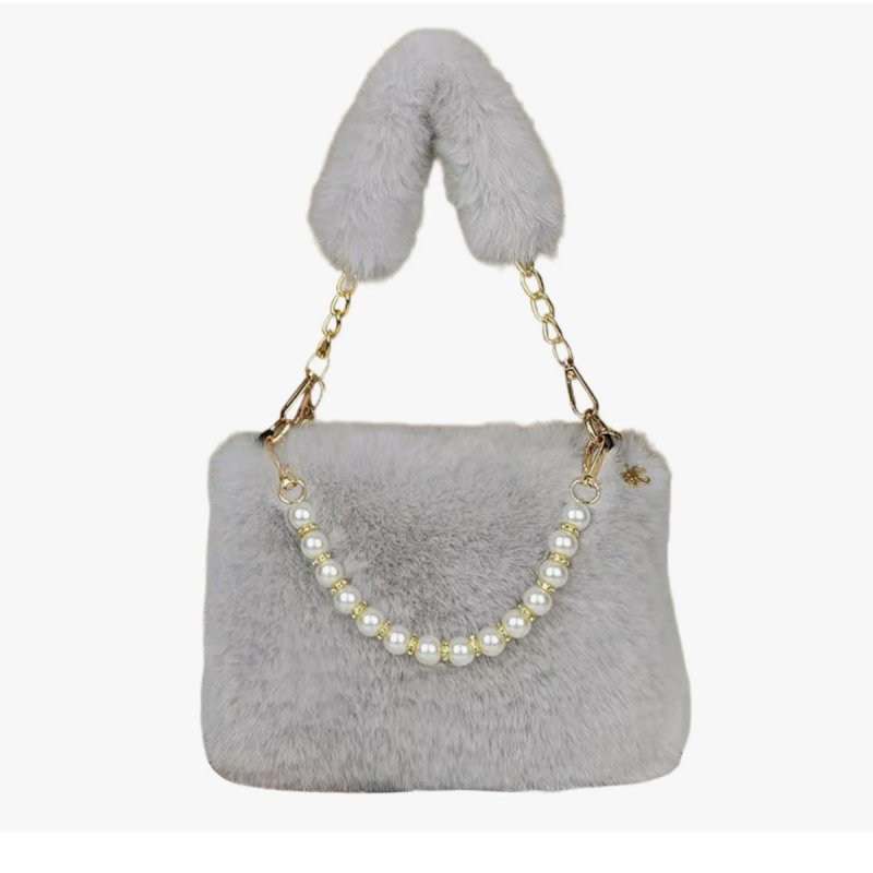 画像5: Woman’s pearl  Faux Fur Tote Bag handbag フェイク ファー パールハンドル トートバッグ　 (5)
