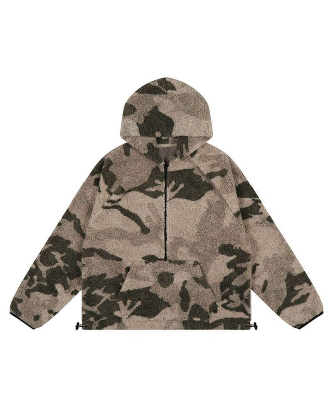 画像1: Camouflage lamb wool fleece half zip jacket blouson ユニセックス 男女兼用 迷彩 フリース ハーフジップジャケット ボンバー ブルゾン (1)