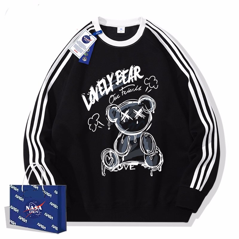 画像1: Unisex NASA 3-Line Sleeve kaws Bear Print Sweatshirt Print Sweatshirt　 男女兼用NASA 3ライン袖カウズベアプリントスウェット プルオーバー トレーナー (1)