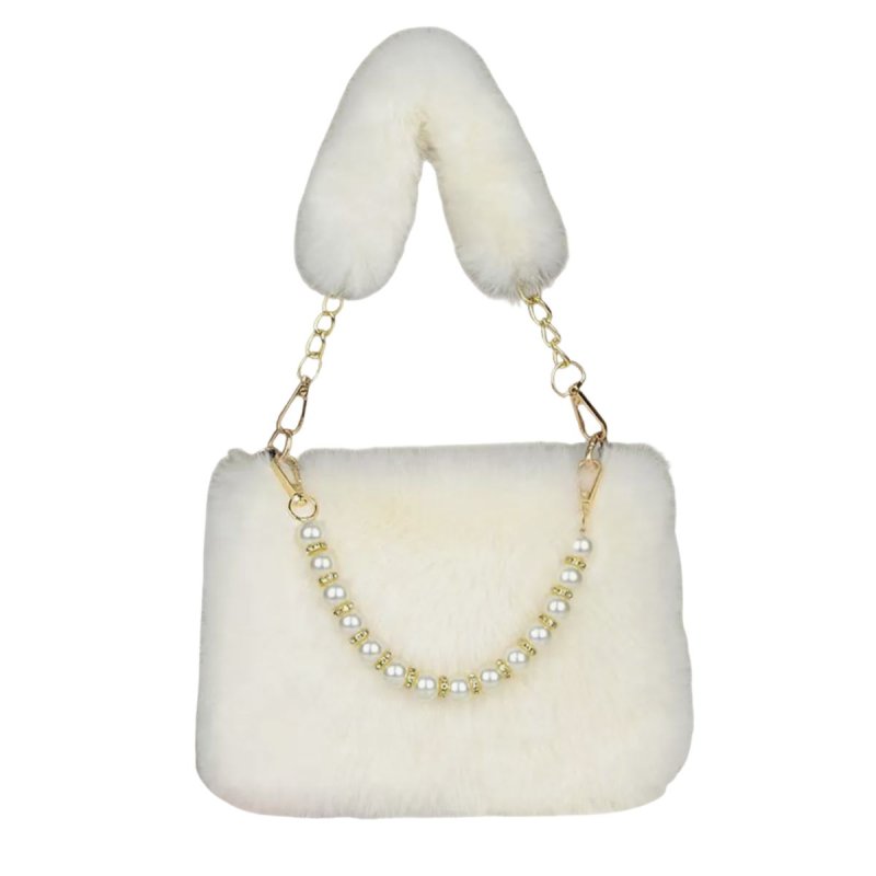 画像2: Woman’s pearl  Faux Fur Tote Bag handbag フェイク ファー パールハンドル トートバッグ　 (2)