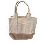 画像2: Snoopy embroidered ×fur bottom canvas tote eco bag  スヌーピーワンポイント刺繍×ファー付きキャンバストートエコバッグ (2)