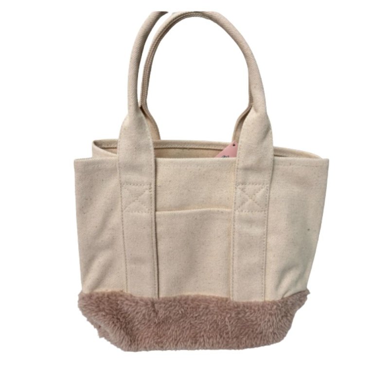 画像2: Snoopy embroidered ×fur bottom canvas tote eco bag  スヌーピーワンポイント刺繍×ファー付きキャンバストートエコバッグ (2)