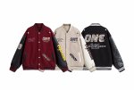 画像4: One-letter logo embroidered leather sleeve stadium jacket baseball jackets baseball uniform jacket blouson ユニセックス男女兼用 ONN刺繍 スタジアムジャンパー スタジャン ジャケットブルゾン (4)